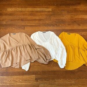 3 Balloon Sleeved V-Neck Belmont Style Boho Flowy Tops